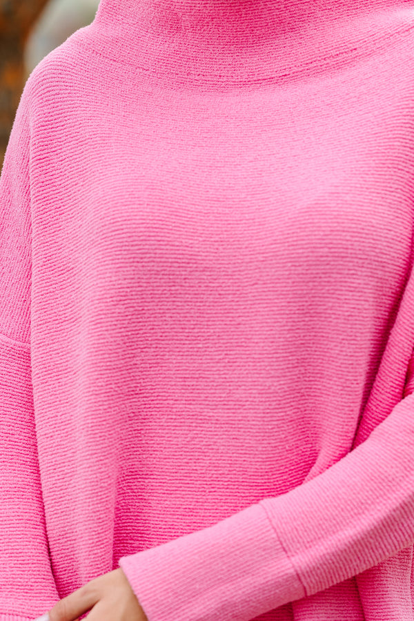 The Slouchy Candy Pink Mock Neck Tunic