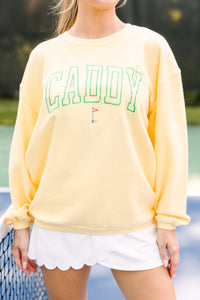 Call Me Caddy Yellow Embroidered Graphic Corded Sweatshirt