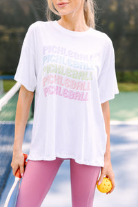 Let's Play Pickleball White Graphic Tee