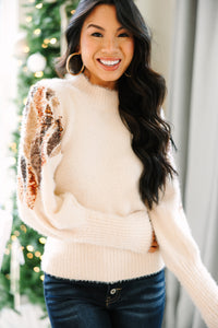 Heart On Fire Natural White Sequined Sweater