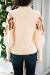 Heart On Fire Natural White Sequined Sweater