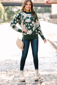 All In A Day Green Floral Sweater