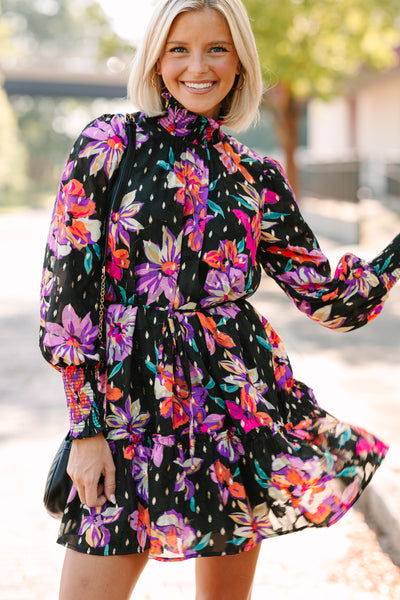 black patterned dress Fate: It's All True Floral Size:6-8 Off-White Black and white dress Lilly Black Gold Foil