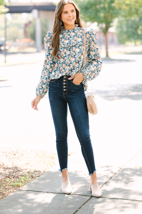 All For It Taupe Brown Floral Blouse