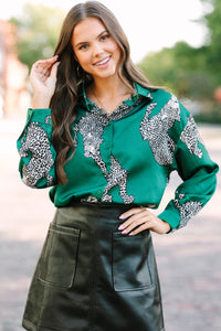 Queen Of The Jungle Kelly Green Leopard Blouse