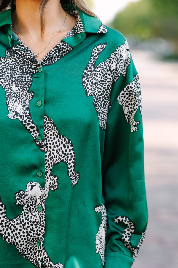 Queen Of The Jungle Kelly Green Leopard Blouse