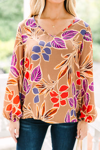 It's All Love Camel Brown Floral Blouse