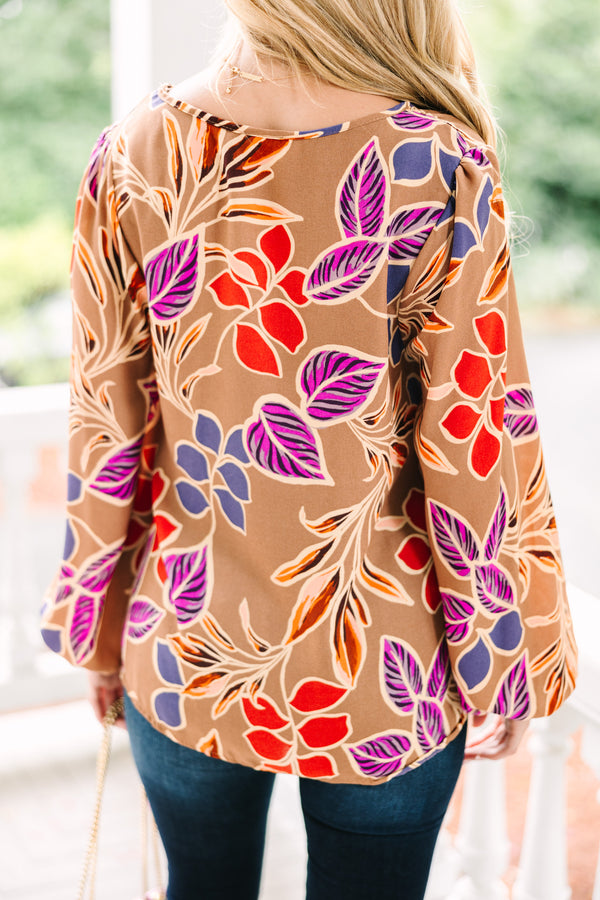 It's All Love Camel Brown Floral Blouse