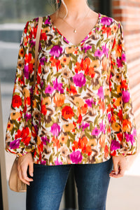 All For You Red Floral Blouse