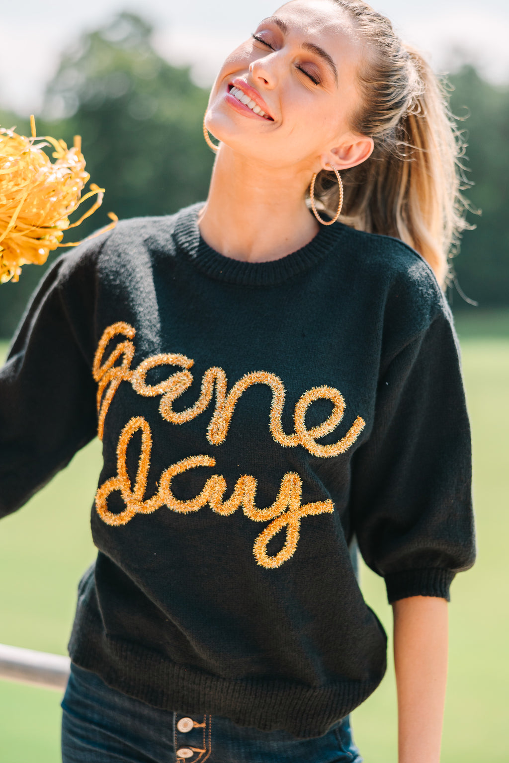 It's Game Day Black/Gold Puff Sleeve Sweater Shop the Mint It's Game Day Black/Gold Puff Sleeve Sweater Shop the Mint