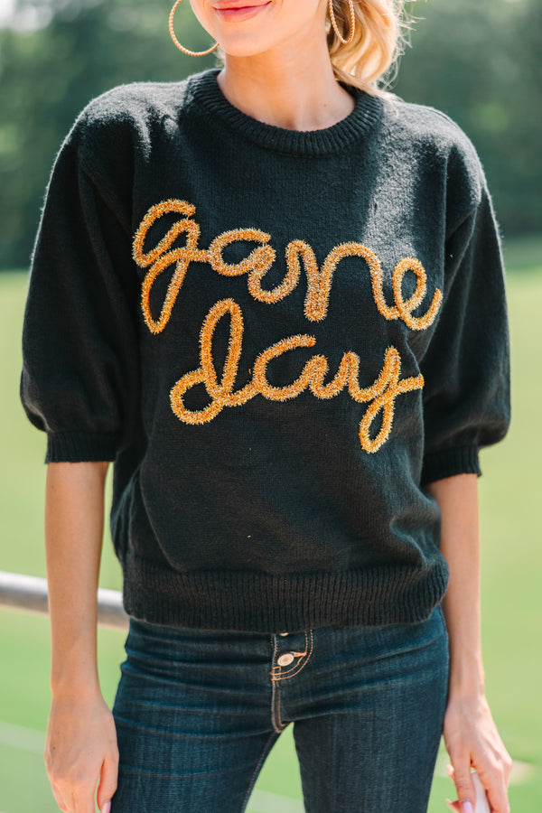 BiBi Game Day Letter Contrast Trim Ruffled Sleeveless Sweater
