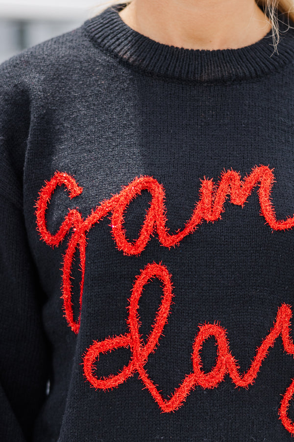 It's Game Day Black/Red Puff Sleeve Sweater