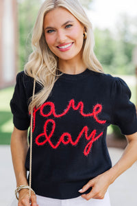 To The Stadium Black Game Day Puff Sleeve Sweater