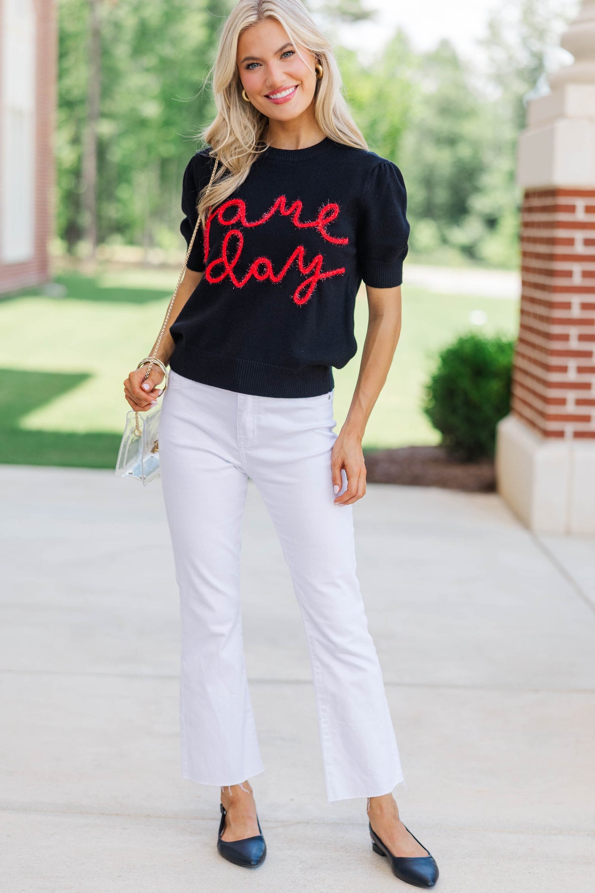 To The Stadium Black Game Day Puff Sleeve Sweater – Shop the Mint