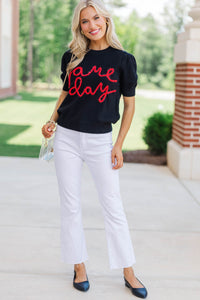 To The Stadium Black Game Day Puff Sleeve Sweater