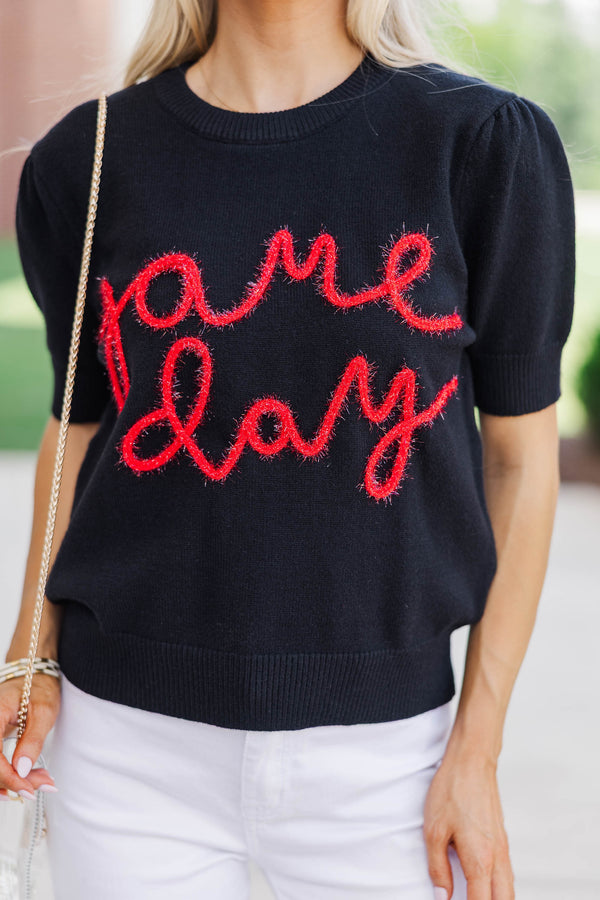 To The Stadium Black Game Day Puff Sleeve Sweater