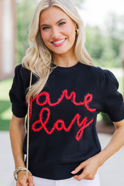 To The Stadium Black Game Day Puff Sleeve Sweater – Shop the Mint