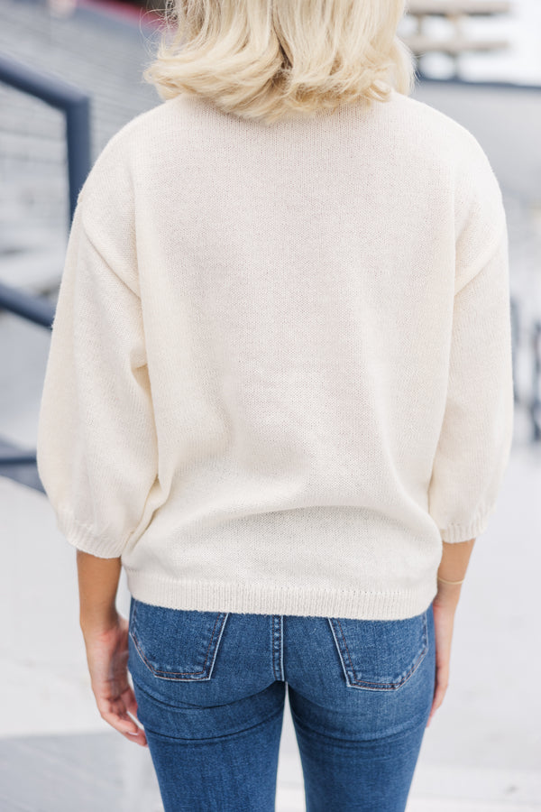 It's Game Day Ivory/Red Puff Sleeve Sweater