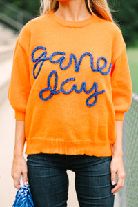 It's Game Day Orange/Navy Puff Sleeve Sweater