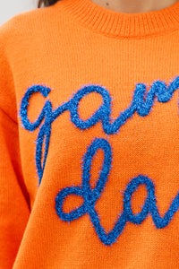 It's Game Day Orange/Blue Puff Sleeve Sweater