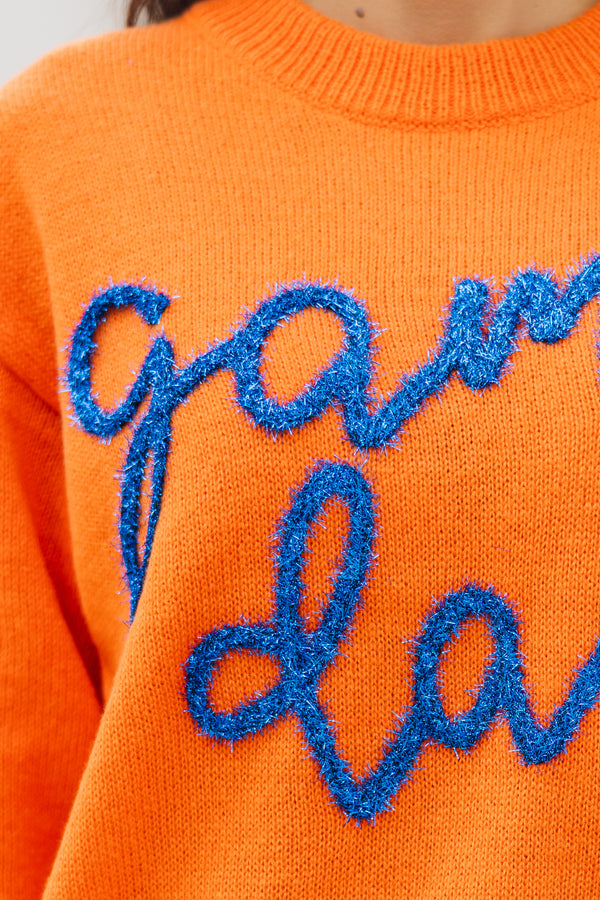 It's Game Day Orange/Blue Puff Sleeve Sweater