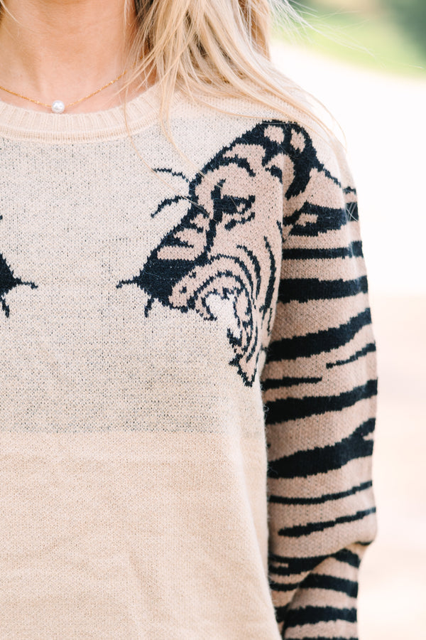 Dueling Dreams Oatmeal Brown Tiger Sweater