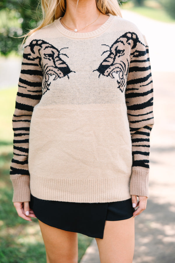 tiger sweater, boutique sweaters, neutral sweaters