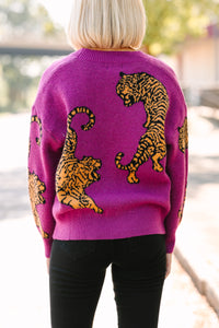 Born To Be Wild Plum Purple Tiger Cardigan