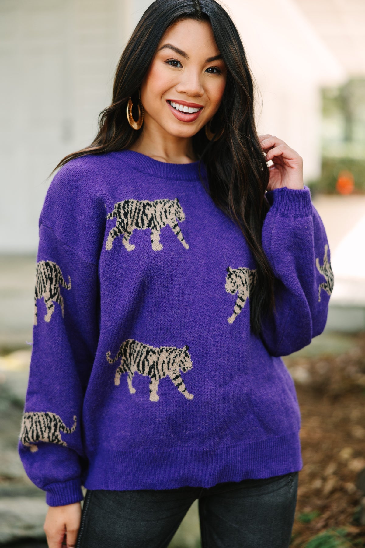Out On Town Violet Purple Tiger Sweater – Shop the Mint