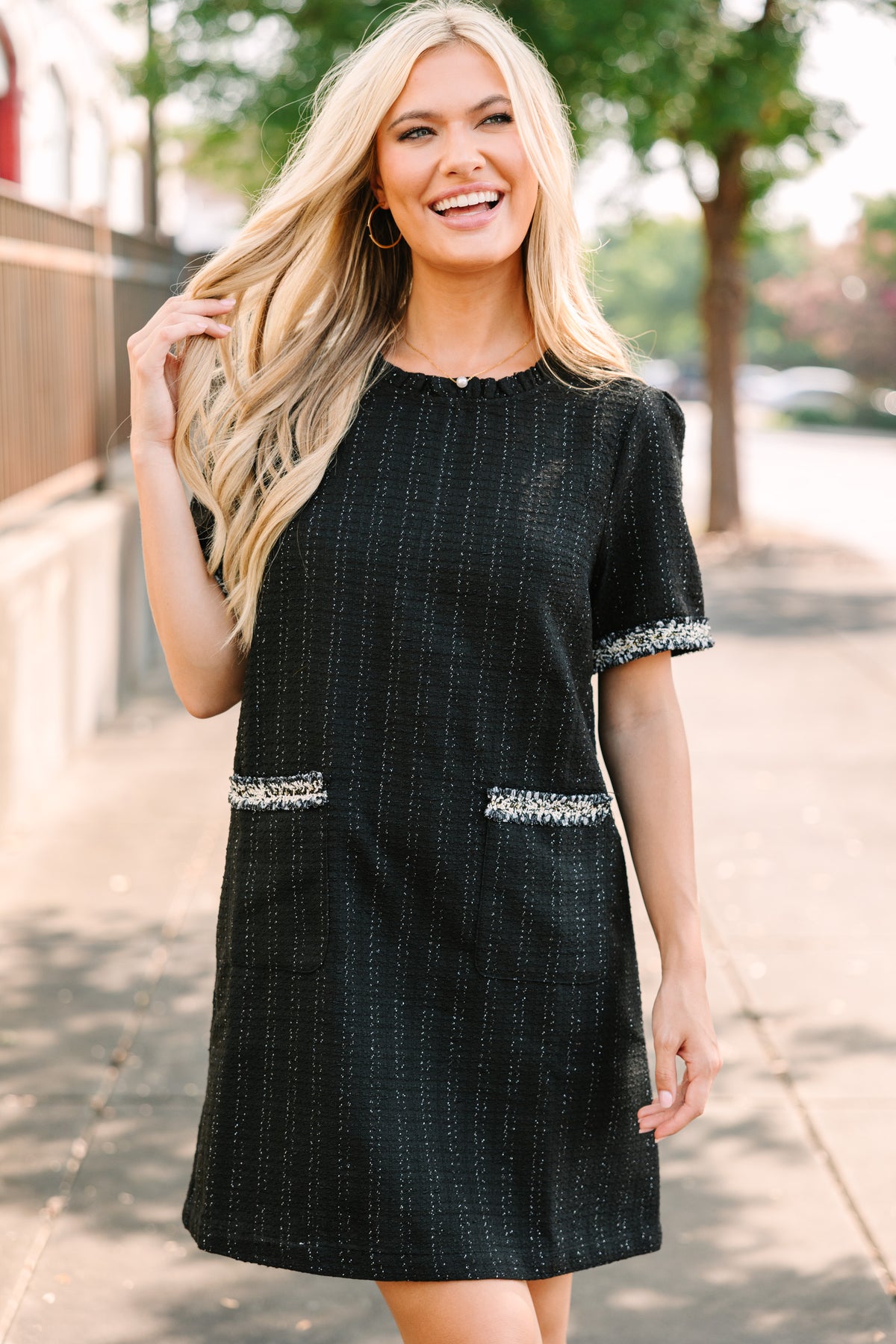 On Time Black Tweed Mini Shift Dress – Shop the Mint