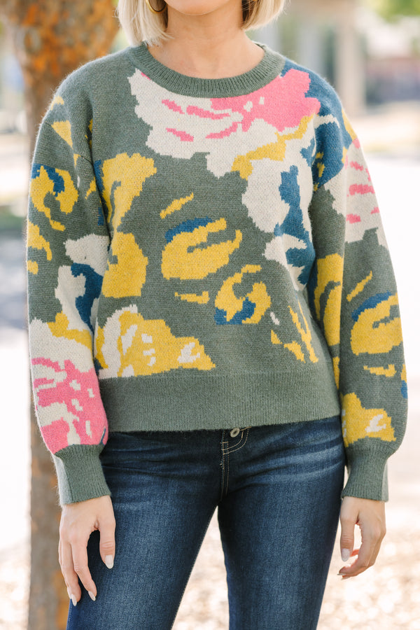 Can't Miss This Green Floral Sweater