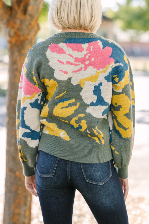 Grass Green & Ivory Heart & Flower Checkered Sweater