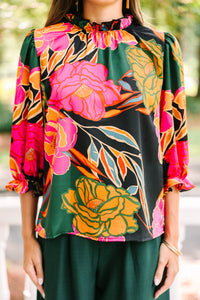 Hope For The Best Hunter Green Floral Blouse