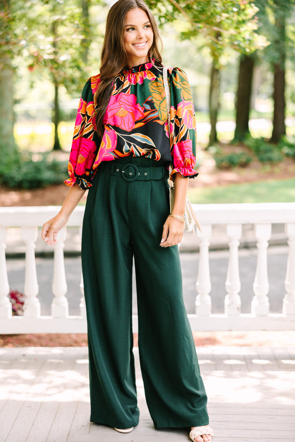 Hope For The Best Hunter Green Floral Blouse