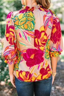 Boho Enchance Mocha Ties Blouse