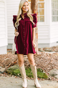 Answer The Call Burgundy Red Corduroy Dress