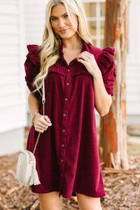 Answer The Call Burgundy Red Corduroy Dress