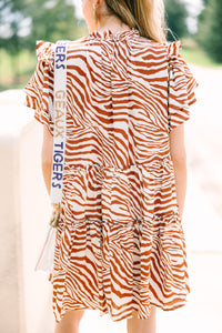 Feeling Wild Ginger Orange Zebra Striped Dress