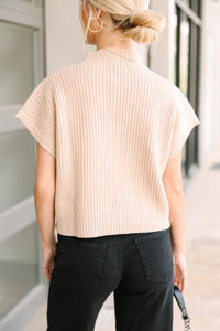 Open Your Mind Taupe Brown Short Sleeve Sweater