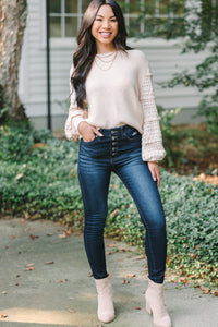 Living On Love Oatmeal White Ribbed Sweater