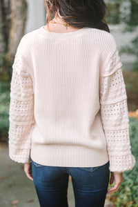 Living On Love Oatmeal White Ribbed Sweater