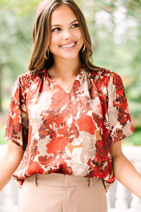 Into Your Heart Rust Brown Floral Blouse