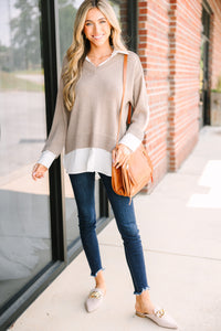 Going To The Office Khaki Brown Layered Sweater