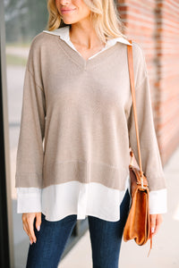 Going To The Office Khaki Brown Layered Sweater
