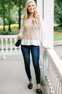 Know It All Taupe Brown Layered Sweater