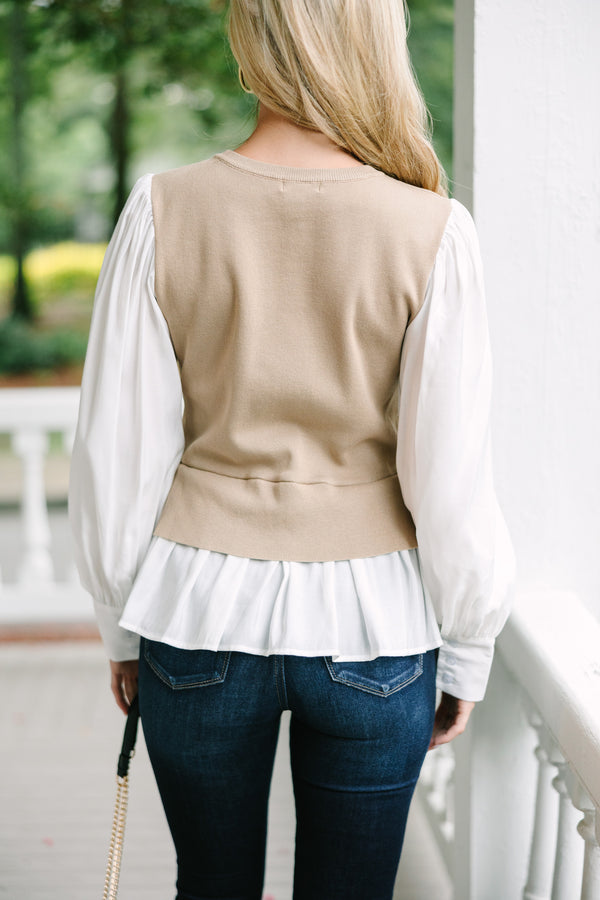 Know It All Taupe Brown Layered Sweater
