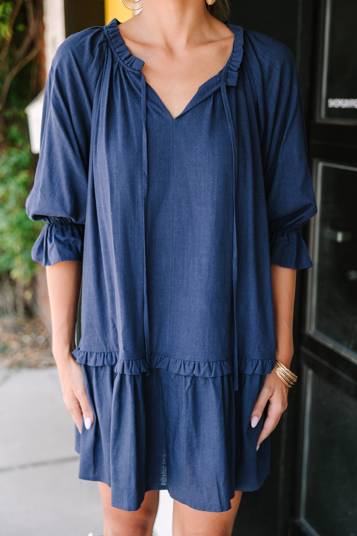 Always In The Lead Navy Blue Linen Dress – Shop the Mint