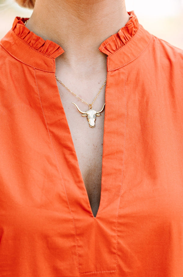 Yochi: Longhorn Gold Pendant Necklace
