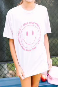Girls: Keep Your Mind A Happy Place Light Pink Graphic Tee