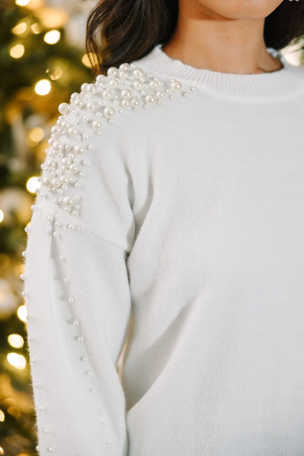Pearl Embellished Sweater Dress Off White